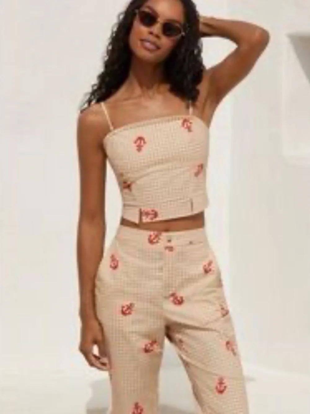 NWT Anthropologie Celandine Gingham Crop Top & Capri Set Women’s S/M